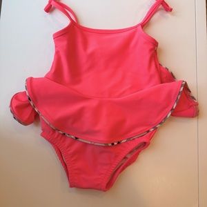 Burberry 6 month pink with signature plaid ruffle bathing suit
